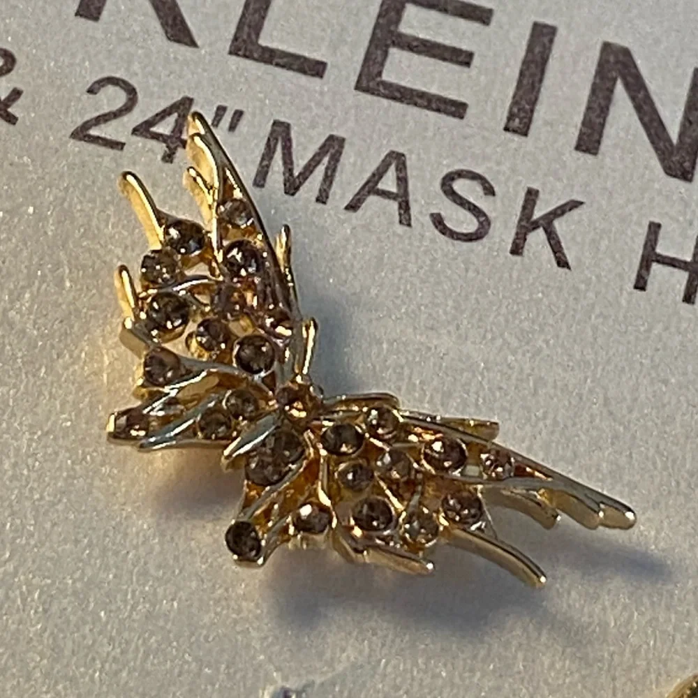 Anne Klein Gold Tone and Crystal Butterfly Earrings and Mask with 24” Mask Chain